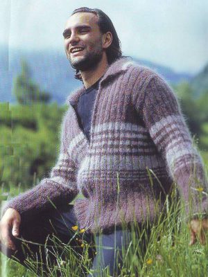 Modele Tricot Bruant : Gilet rayé laine Mohair et Soie pour homme
