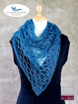 Echarpe mohair et soie foulard bleu canard par la Ferme d'Auré