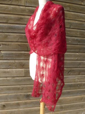 étole femme en laine mohair et soie rouge