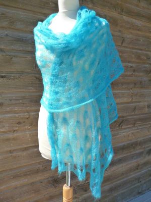 étole femme mohair & soie turquoise