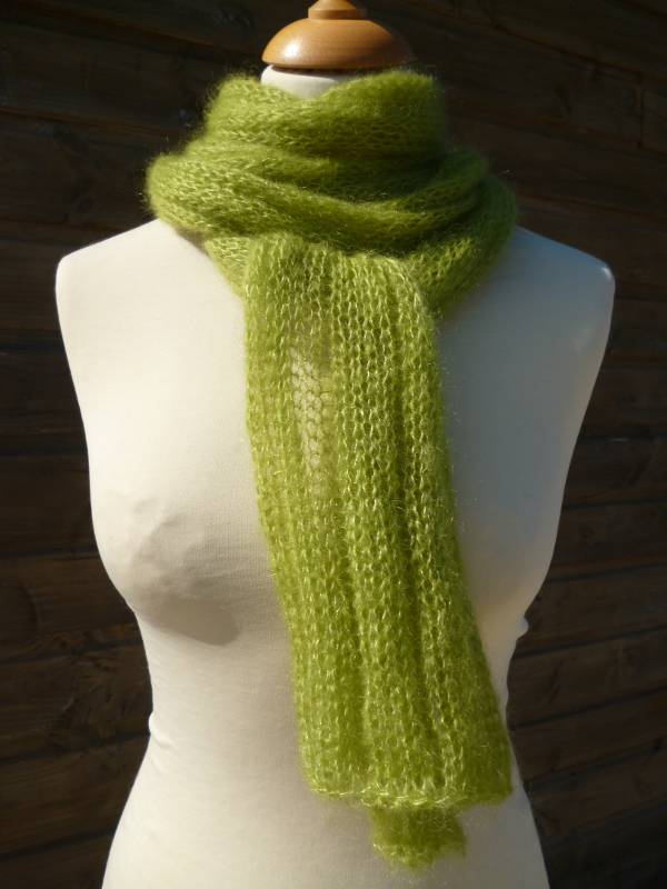 echarpe laine mohair et soie Boa vert anis