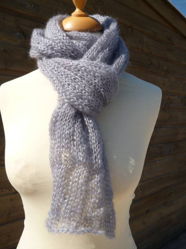 echarpe laine mohair et soie Boa gris clair