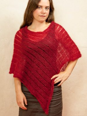 poncho femme laine mohair et soie tricot rouge