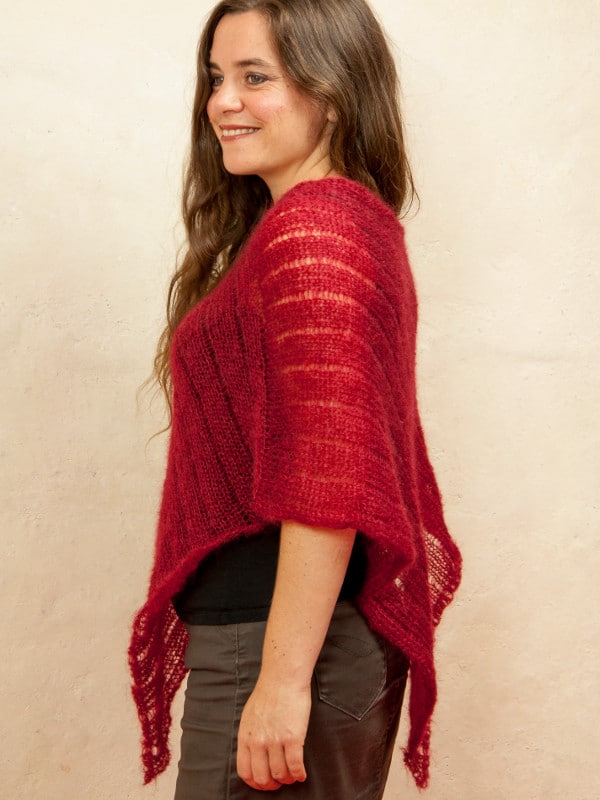 Poncho laine mohair et soie rouge