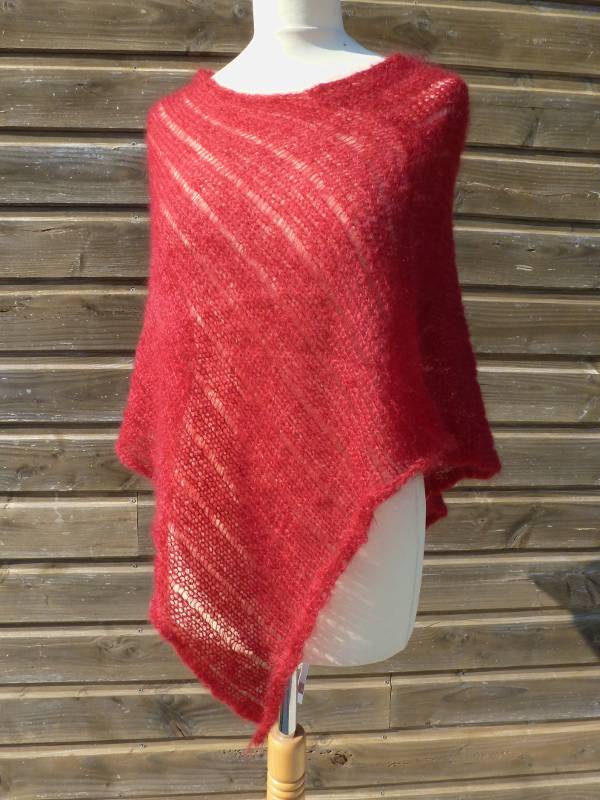poncho laine mohair & soie rouge grenade