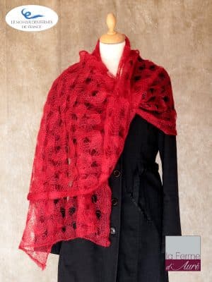 etole femme laine mohair et soie Rouge 2- Mohair de France