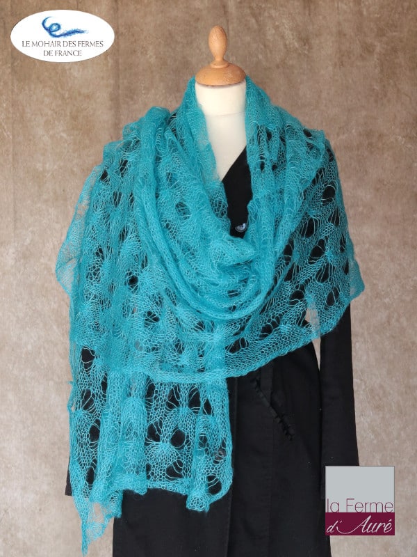 etole femme laine mohair et soie Turquoise - Mohair de France