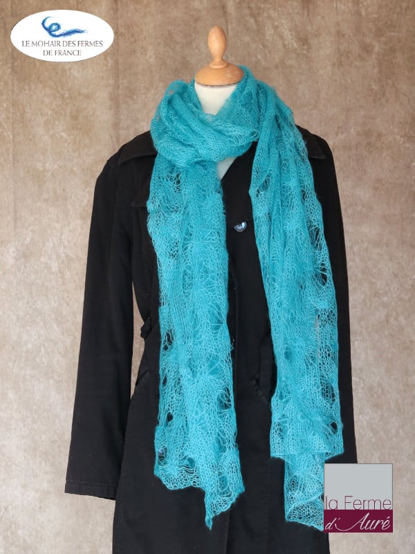 etole femme laine mohair et soie Turquoise 2- Mohair de France