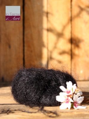 Pelote de laine mohair et soie noir - Mohair de la Ferme d'Auré