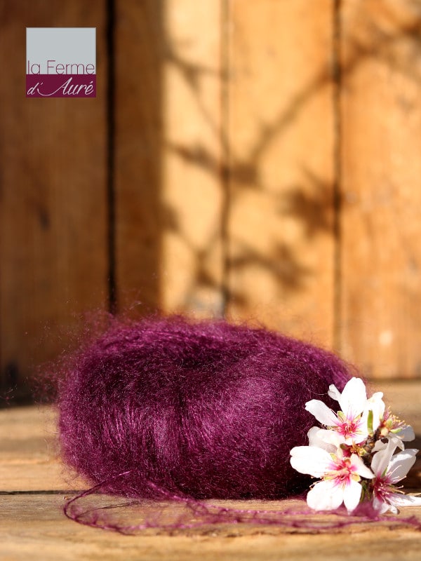 Pelote de laine mohair et soie prune - Mohair de la Ferme d'Auré