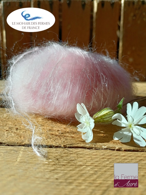 Laine Mohair et Soie rose poudre Fermes de France