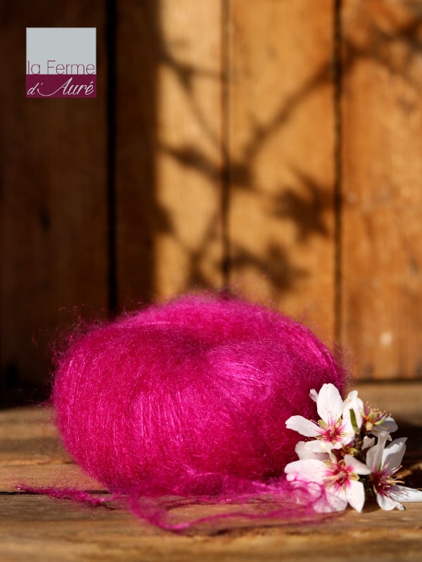 Pelote de laine mohair et soie rose thyrien - Mohair de la Ferme d'Auré