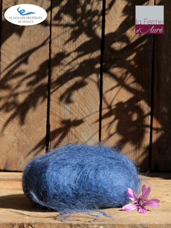 Laine Mohair et Soie coloris Bleu Pacifique. Mohair des Ferme de France par la Ferme d'Auré