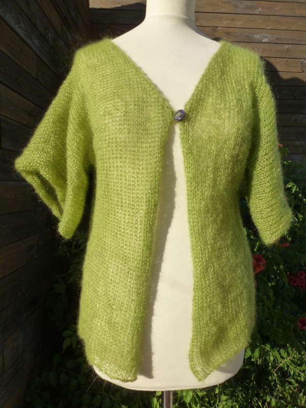 tricot sur mesure gilet mohair et soie vert