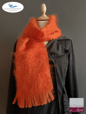 echarpe laine mohair orange cuivre - petit modele - mohair des fermes de france