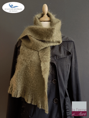 echarpe laine mohair vert kaki - petit modele - mohair des fermes de france