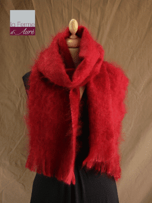Grande écharpe laine mohair rouge grenade - Mohair Ferme d'Auré