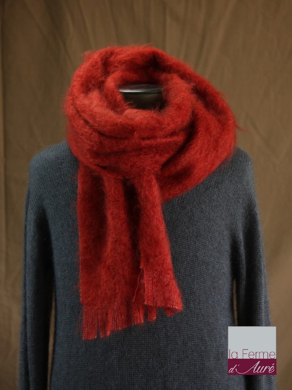 Grande écharpe laine mohair pour homme coloris rouge - Mohair Ferme d'Auré