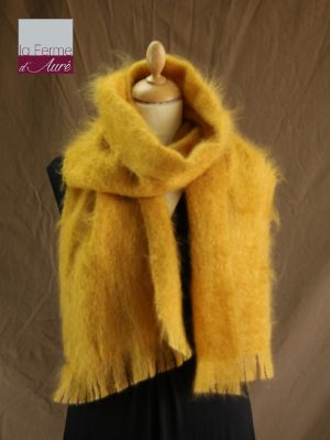 Grande écharpe laine mohair jaune moutarde - Mohair Ferme d'Auré