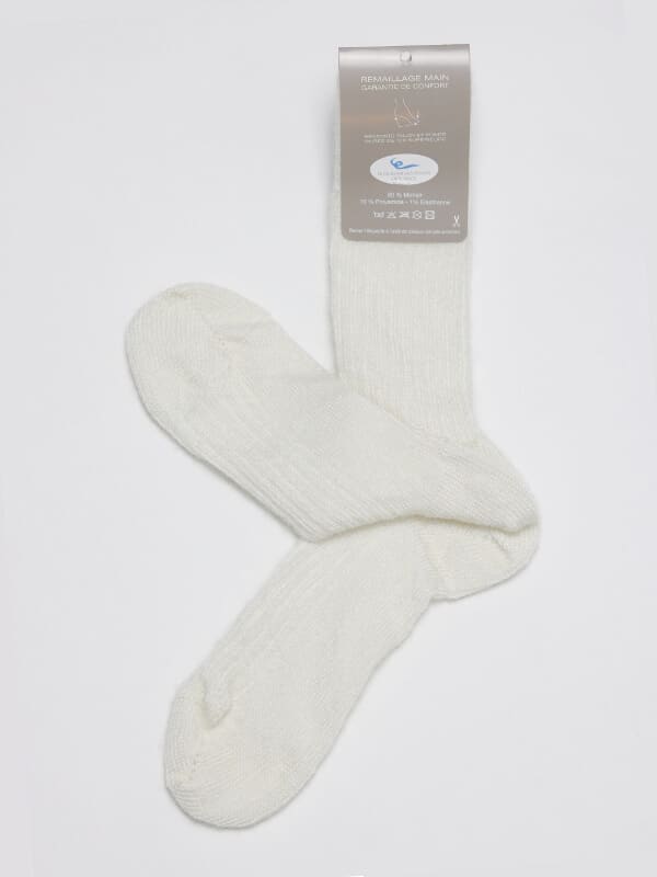 Chaussettes chaudes laine mohair ecru