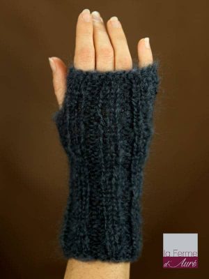 Mitaines laine mohair gris ardoise tricot main