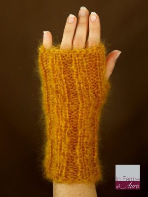 Mitaines laine mohair jaune moutarde