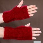 Mitaines laine mohair tricot main rouge grenade