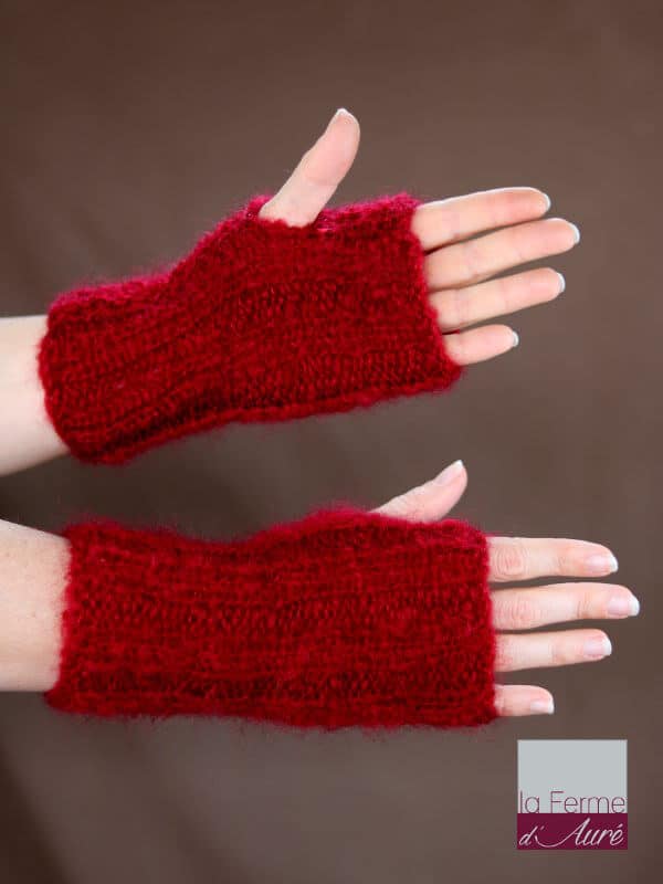 Mitaines laine mohair tricot main rouge grenade