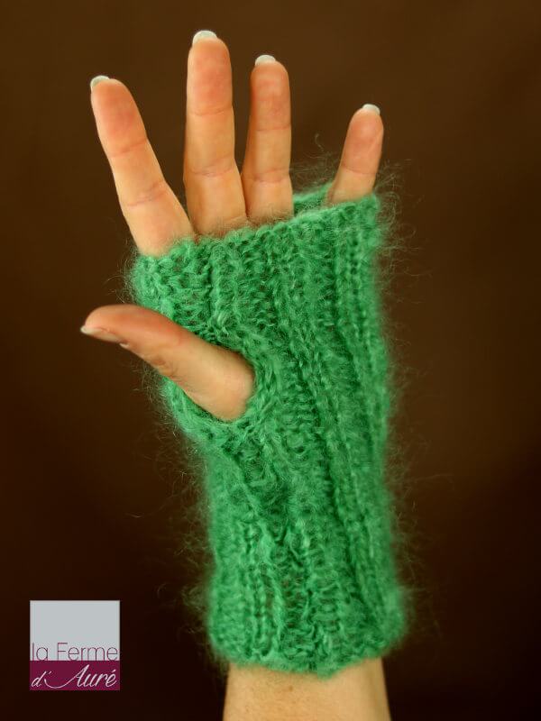 Mitaines laine mohair vert jade