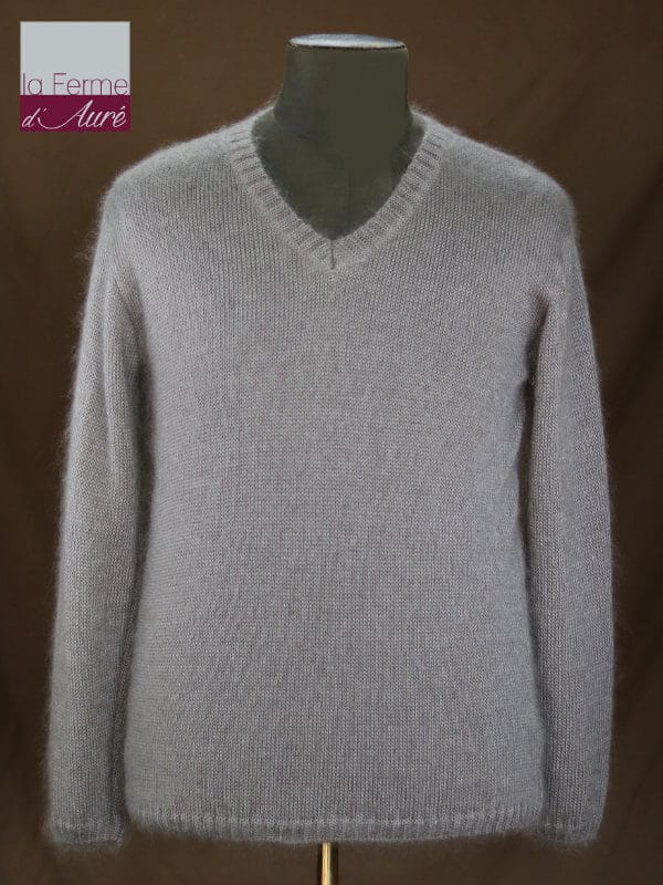 Pull mohair homme gris clair de face