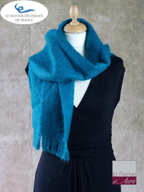 Echarpe mohair et soie lagon Petit modele - Mohair Ferme d'Auré