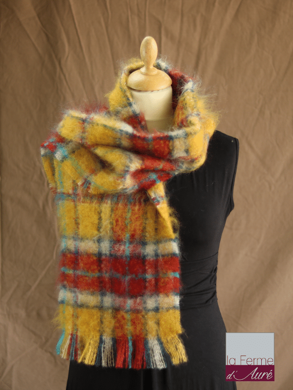écharpe laine mohair et soie à carreaux petit modele - Mohair ferme d'Auré