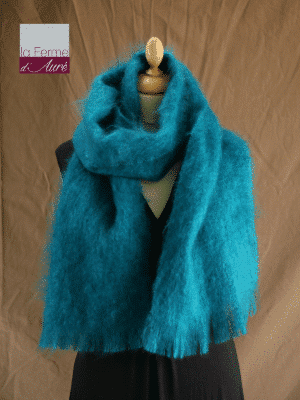 Grande écharpe laine mohair bleu lagon - Mohaire ferme d'Auré