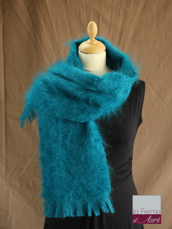 echarpe en laine mohair et soie bleu lagon petit modele - Mohair Ferme