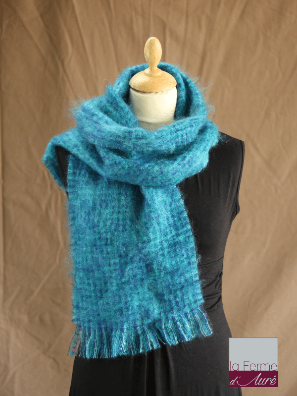 echarpe laine mohair et soie chiné bleu - Mohair Ferme d'Auré