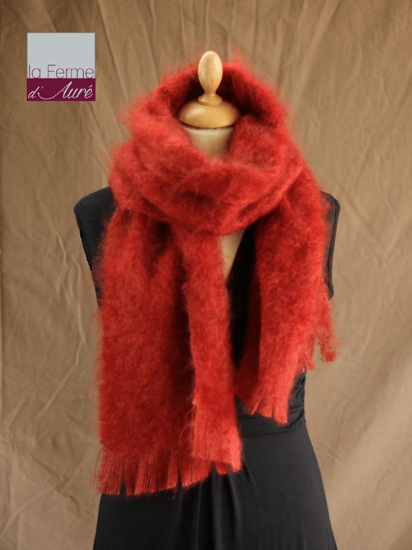 Grande écharpe laine mohair roux écureuil - Mohair Ferme d'Auré