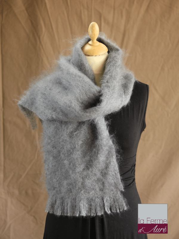 echarpe en laine mohair gris orage - Mohair Ferme d'Auré