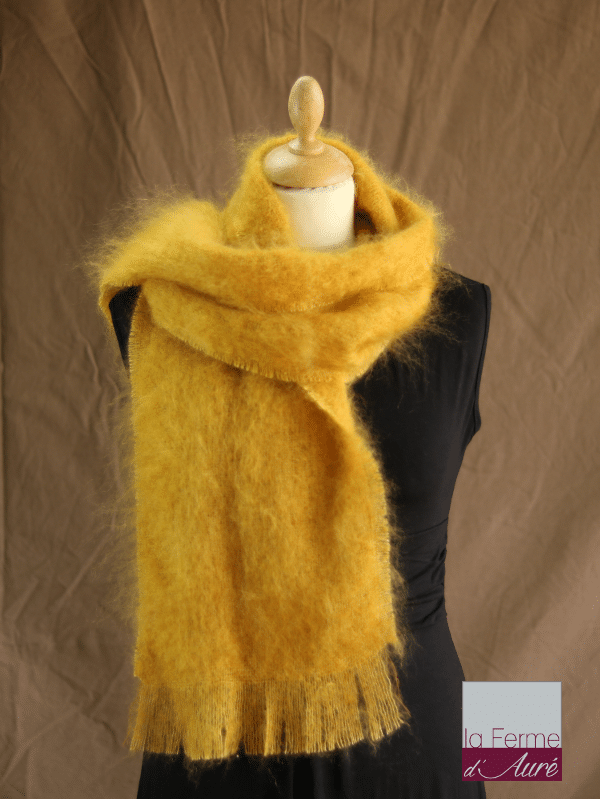 echarpe laine mohair et soie moutarde petit modele - Mohair Ferme d'Auré