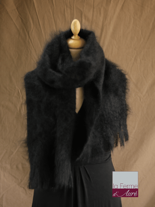 Grande écharpe laine mohair noir - Mohair Ferme d'Auré