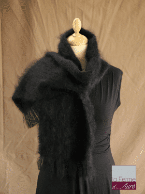 écharpe laine mohair noir petit modele - Mohair Ferme d'Auré