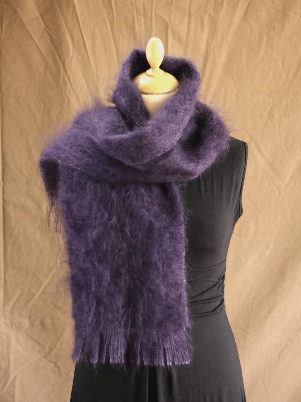 Echarpe laine mohair prune petit modele