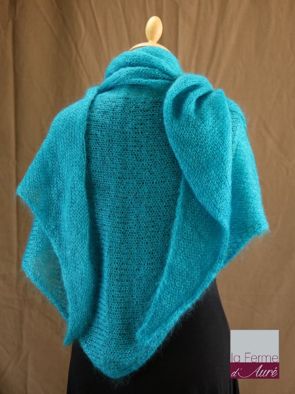 chale femme laine mohair & soie bleu lagon par la Ferme d'Auré - Chale tricot en laine mohair