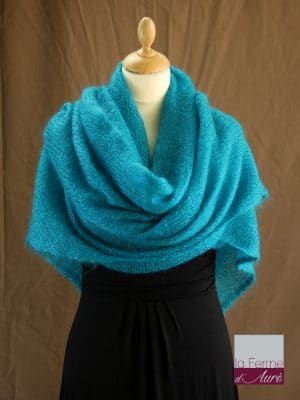 chale femme laine mohair bleu lagon par la Ferme d'Auré - Chale en laine mohair