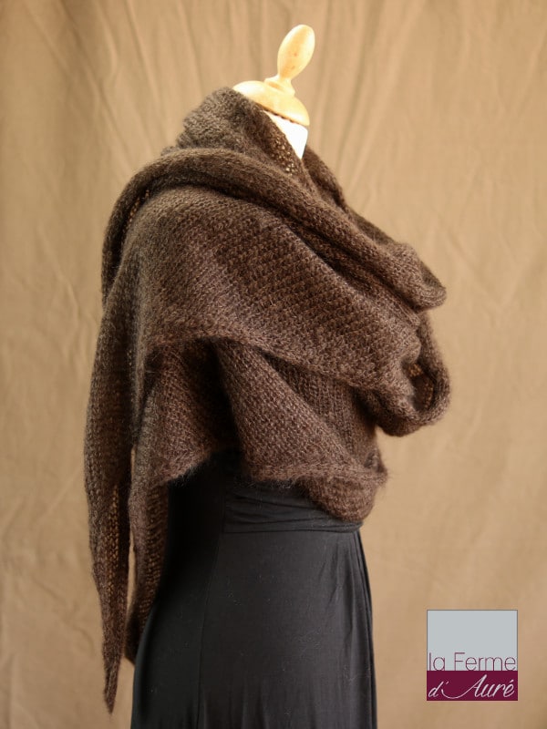 chale mohair & soie chocolat par la Ferme d'Auré - Chale tricot en laine mohair