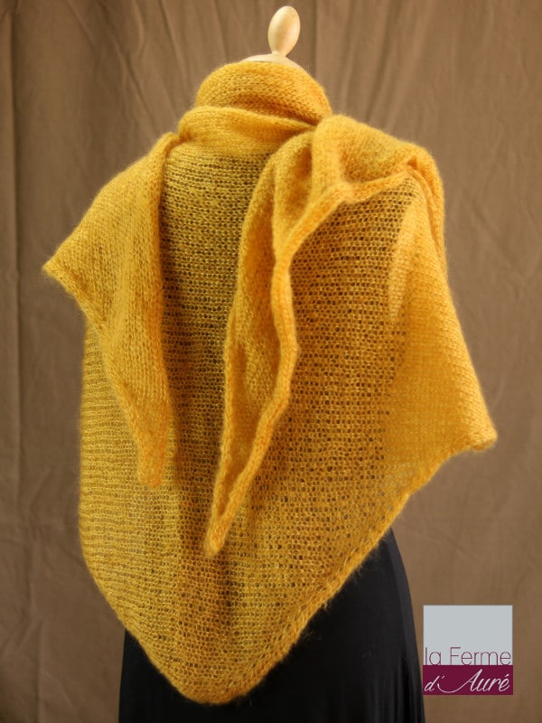 chale femme laine mohair & soie jaune par la Ferme d'Auré - Chale tricot en laine mohair