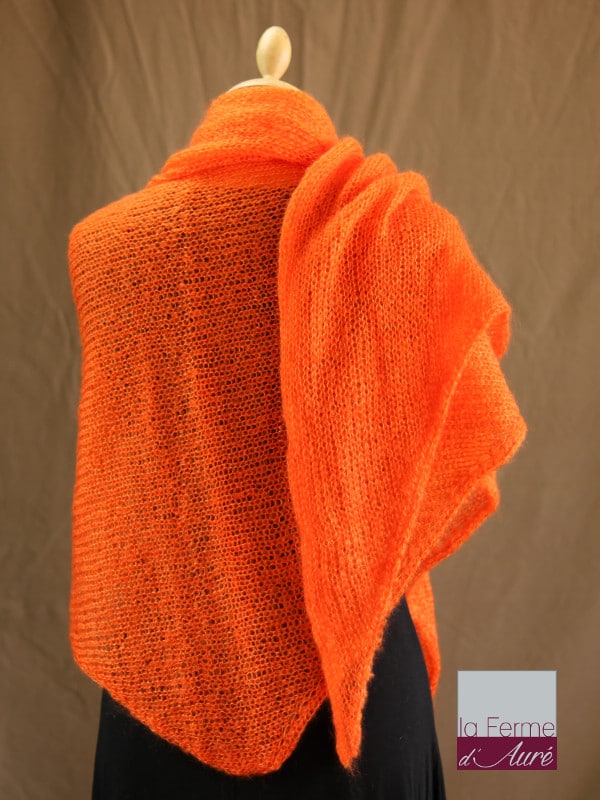 chale femme laine mohair & soie orange par la Ferme d'Auré - Chale en laine mohair