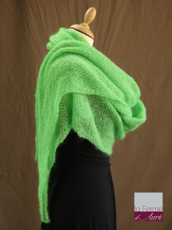 chale mohair & soie vert pomme par la Ferme d'Auré - Chale tricot en laine mohair