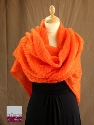 chale femme laine mohair orange par la Ferme d'Auré - Chale en laine mohair