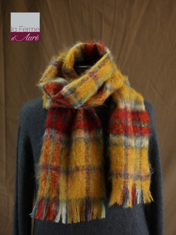 Grande écharpe laine mohair pour homme coloris à carreaux - Mohair Ferme d'Auré