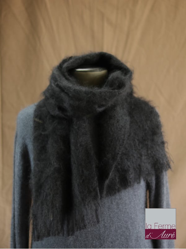 Grande écharpe laine mohair pour homme coloris noir - Mohair Ferme d'Auré